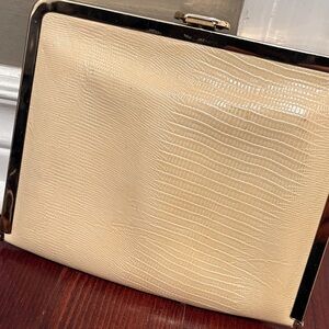 Leather clutch with gold chain strap